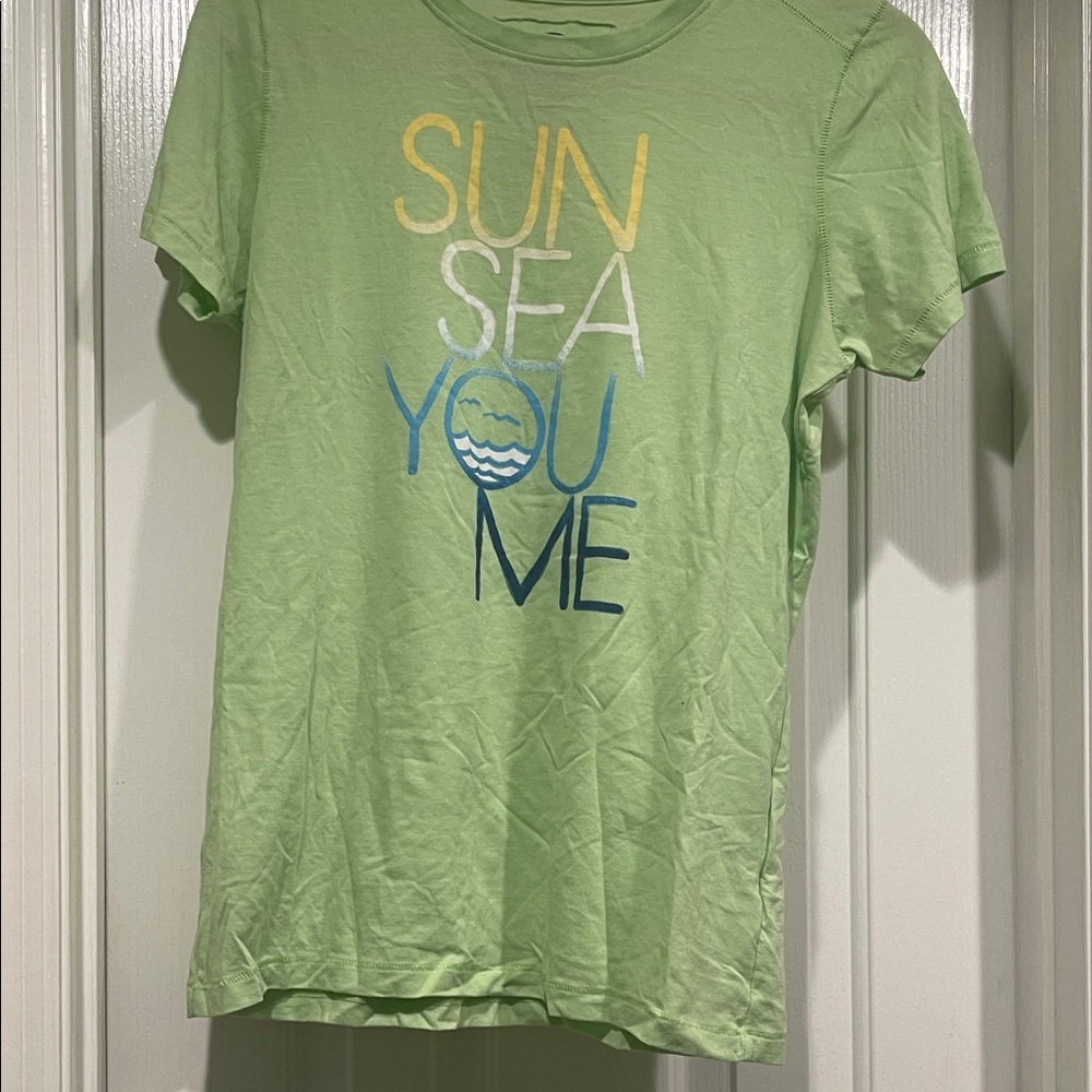 Life Is Good Green Tee with Multicolor Print